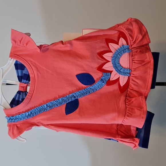 2 Piece Rare Editions Coral and Blue Outfit 3-6 months NWTs - Picture 3 of 7